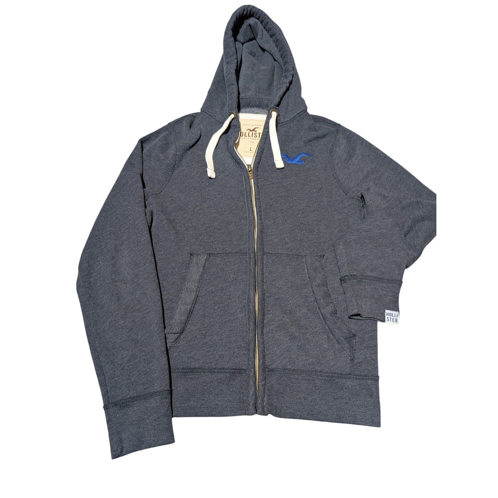 Hollister Hoodie Men Large Gray Full‎ Zip Seagull Logo Fleece Casual Surf Skate